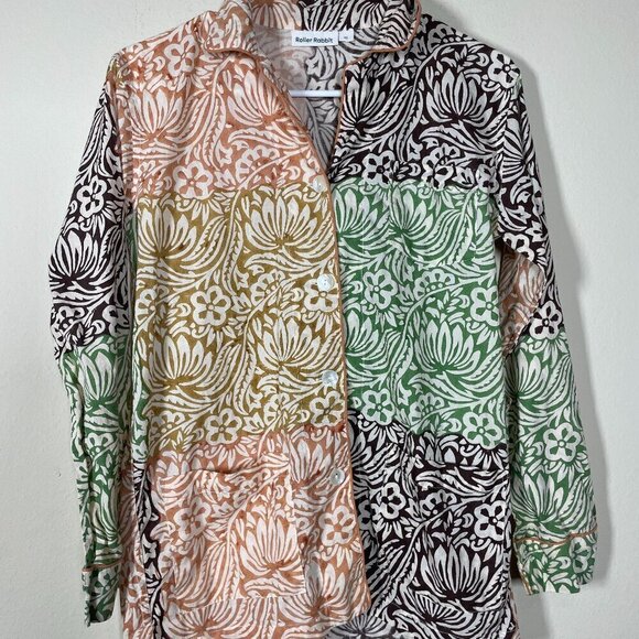 Roller Rabbit Women's LS Cotton Floral Earthy Colors XS Lightweight Button-Up! - Picture 1 of 5